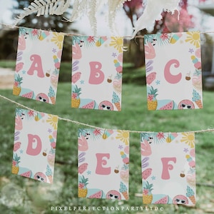 Editable Pool Party AZ Birthday Banner Tropical Splish Splash Girly Pool Party Summer Swimming Pool Splash Pad Party Instant Download FK