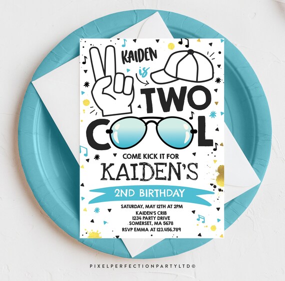 Editable Two Cool Birthday Invitation Two Cool Party Boy 2nd Birthday Party I'm Two Cool Blue Sunglasses Birthday Party Instant Download CT Il_570xn