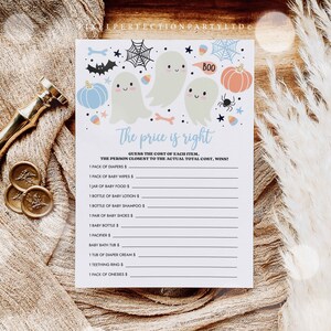 Editable Little Boo Baby Shower The Price Is Right Game Halloween Blue Ghost Boy Baby Shower Games Halloween Shower Instant Download VY