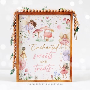 Fairy Birthday Enchanted Sweets & Treats Table Sign Whimsical Enchanted Magical Floral Fairy Princess Party Decorations Instant Download SF