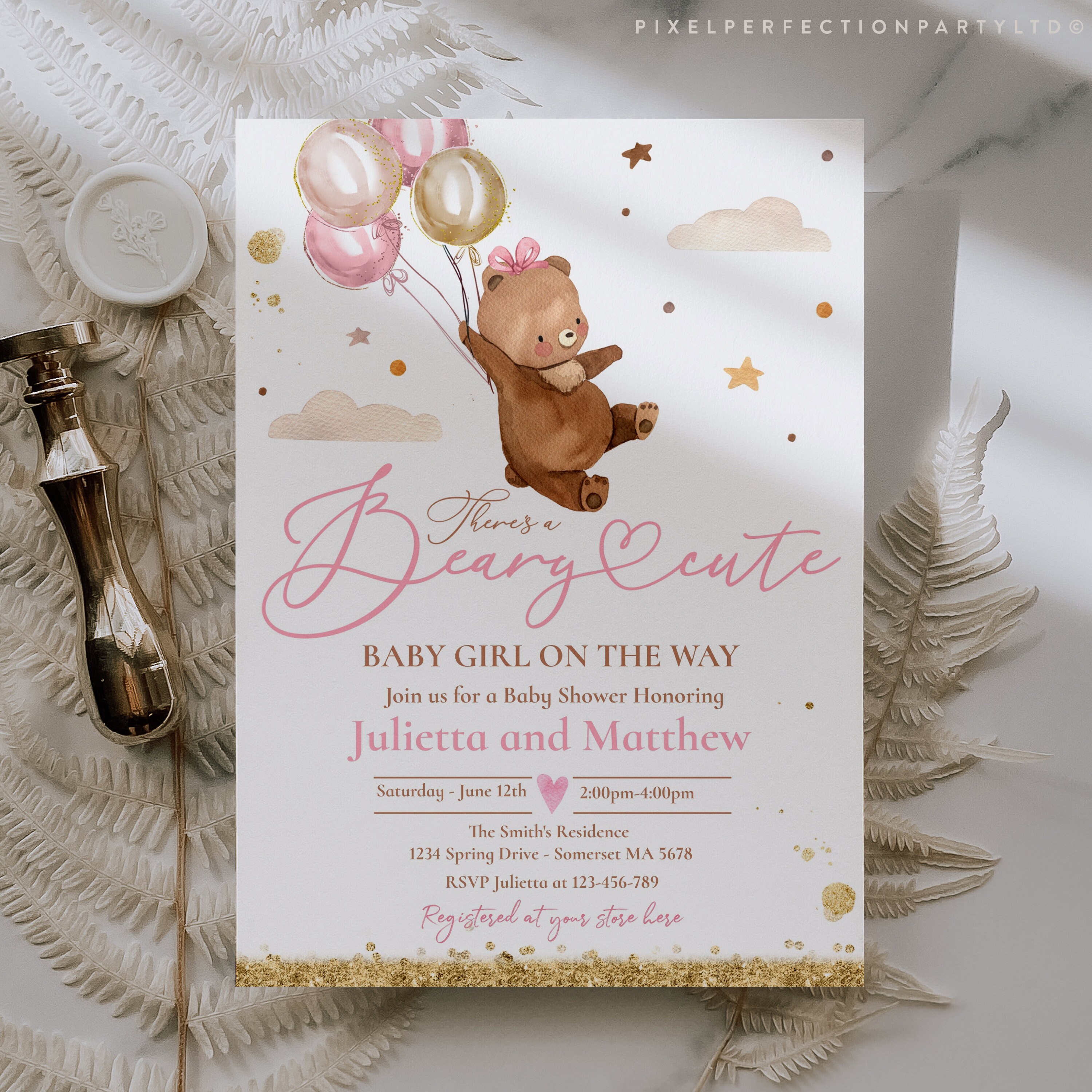 Editable Girl Teddy Bear Baby Shower Invitation Beary Cute | Etsy UK