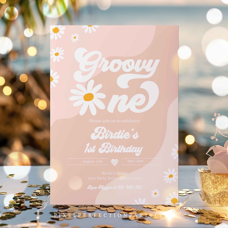 Editable Groovy One 1st Birthday Party Invitation Boho Retro Groovy ...