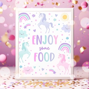 Unicorn Birthday Enjoy Some Food Sign Magical Pastel Rainbow Unicorn Birthday Whimsical Fairytale Unicorn Party Instant Download UY5