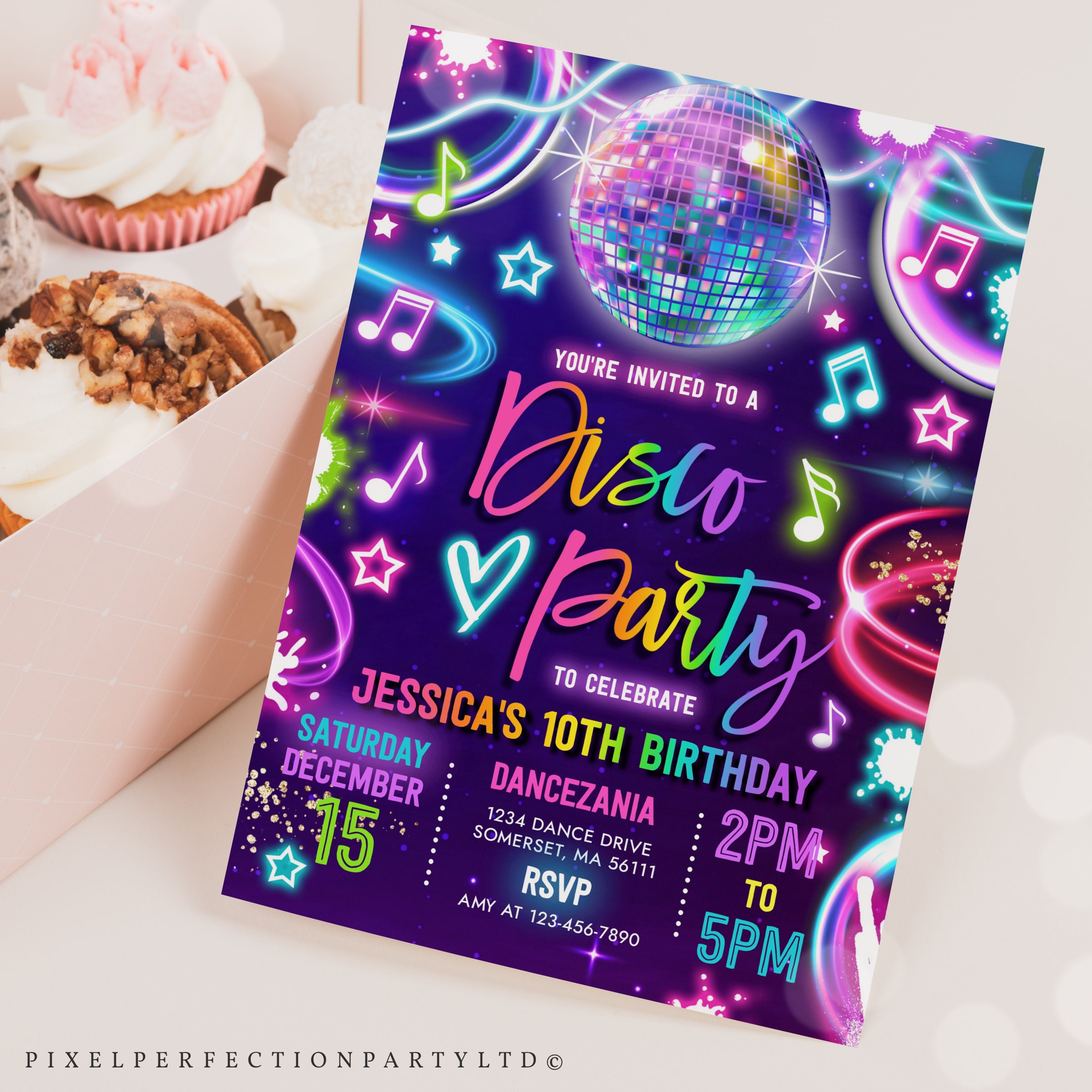 Editable Disco Party Invitation Neon Glow Disco Dance Party Etsy UK