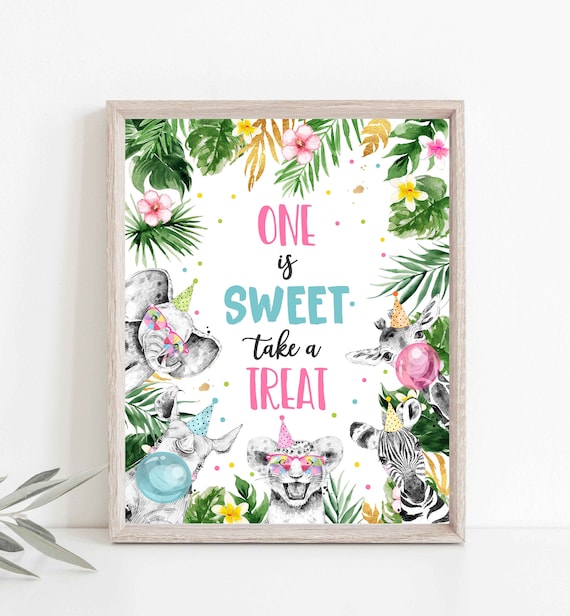 One is Sweet Safari Birthday Sign Party 1st Birthday Sign Wild One Birthday Party Decor Safari Animals Favor Sign Instant Download Sign PS Il_570xn