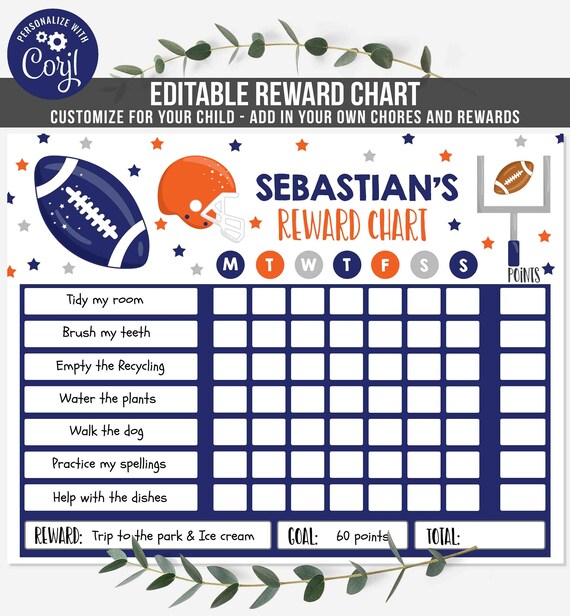 Editable Football Reward Chart Football Kids Chore Chart Kids Routine 