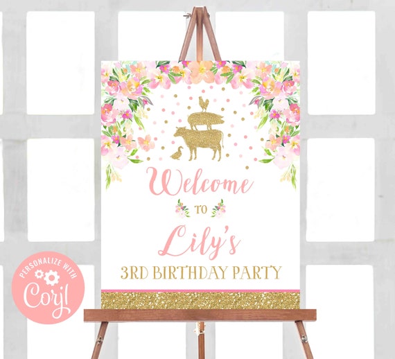 Editable Floral Farm Welcome Sign Floral Gold Farm Animal Welcome