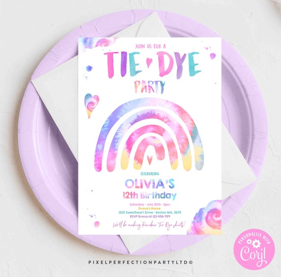 Editable Pastel Rainbow Tie Dye Birthday Party Invitation Hippie Birthday Party Invite Peace Love Tie Dye Tween Party Instant Download TD Il_570xn