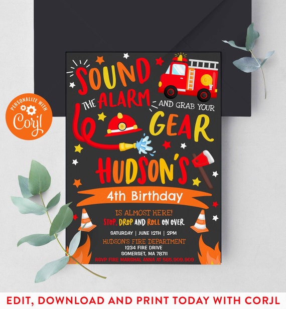 Firetruck Invitation Firetruck Birthday Invitation Firefighter Birthday Invite Fireman Birthday Invitation Instant Editable File Corjl X4 Il_570xn