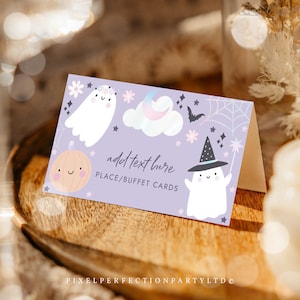 Editable Halloween Ghost Birthday Party Food Labels Spooky One Holographic Ghost Halloween 1st Birthday Party Decor Instant Download 45D
