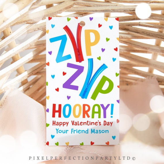 Editable Valentines Zipper Bracelet Gift Tag Zip Zip Hooray Valentines