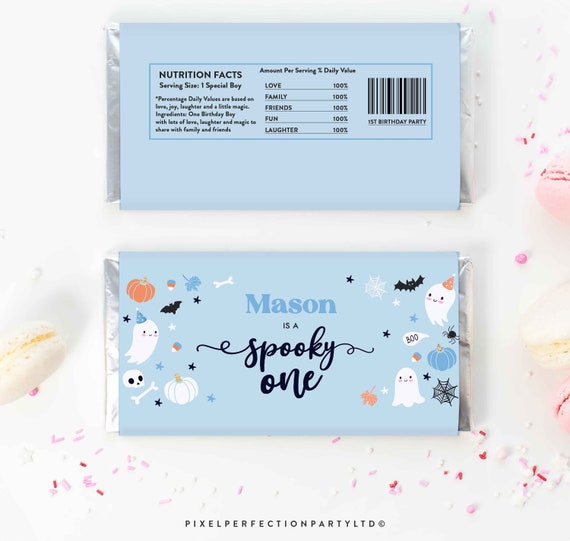Editable Blue Halloween Ghost Candy Bar Wrapper Blue Ghost Spooky One Spooktacular Halloween Birthday Label Candy Favors Instant Download DW Il_570xn
