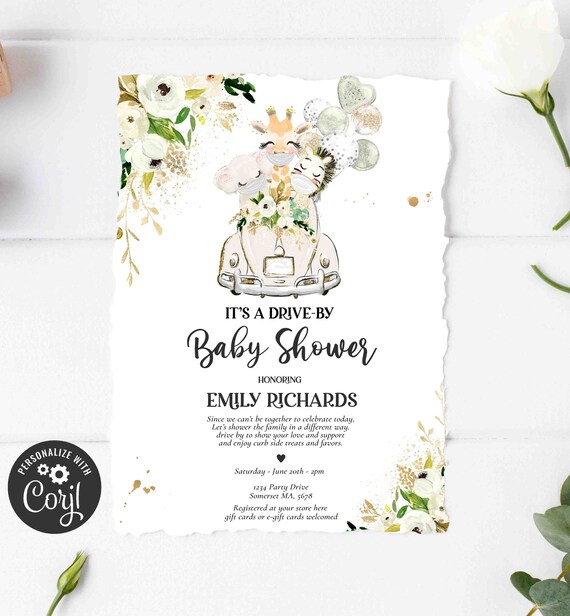 Editable Safari Drive By Baby Shower Invitation Gender Neutral Safari Baby Shower Drive Through Social Distancing Instant Download BG Il_570xn