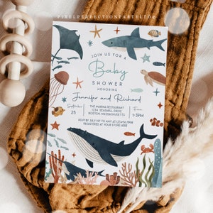 Editable Under the Sea Baby Shower Invitation Ocean Animals Baby Shower Whale Baby Shower Sea Life Baby Shower Instant Download Editable J9