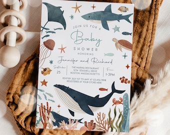 Editable Under the Sea Baby Shower Invitation Ocean Animals Baby Shower Whale Baby Shower Sea Life Baby Shower Instant Download Editable J9
