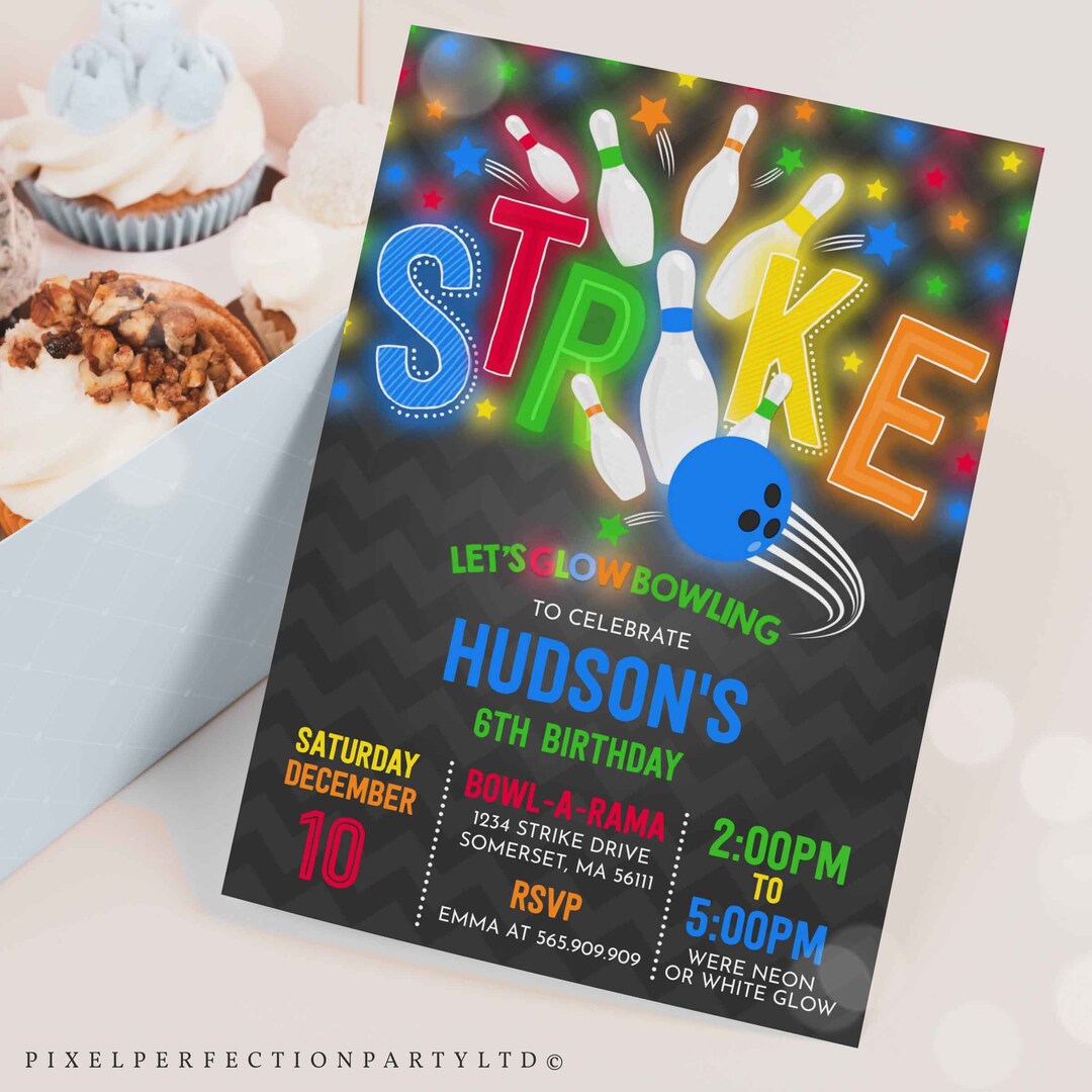 Bowling Invitation Glow Bowling Birthday Invitation Neon Bowling Invite