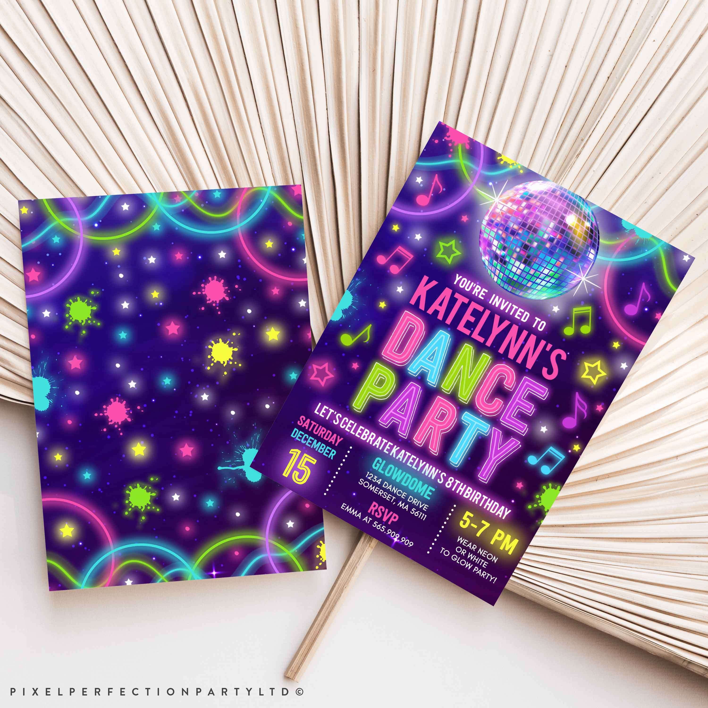 Editable Dance Party Invitation Glow Dance Party Birthday - Etsy Australia