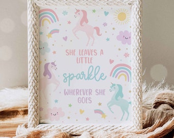 Unicorn Birthday She Leaves a Sparkle Sign Magical Pastel Rainbow Unicorn Birthday Whimsical Fairytale Unicorn Party Instant Download UY6