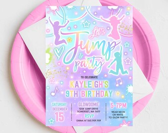 Editable Jump Birthday Party Invitation Tie Dye Jump Birthday Party Glow Jump Trampoline Party Let's Jump Party Instant Editable File TN