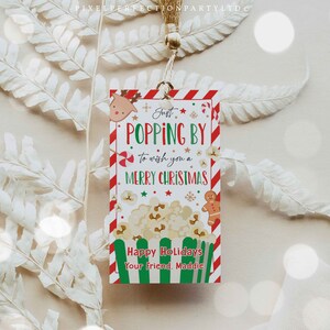 Editable Christmas Popcorn Gift Tag Just Popping by to Wish You Merry ...