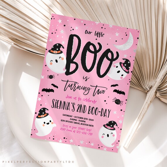 Editable Our Little Boo Birthday Invitation Little Boo turning Two Halloween Pink Ghost Birthday Cute Ghost Party Instant Download SG Il_570xn