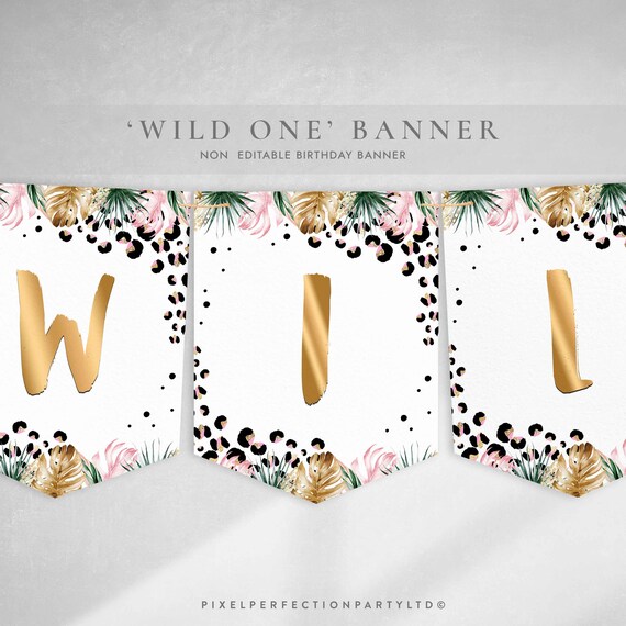 Wild One 1st Birthday Banner Safari Leopard Print Banner Jungle Birthday Party Wild Child Animal Print Banner Decor Instant Download GY Il_570xn