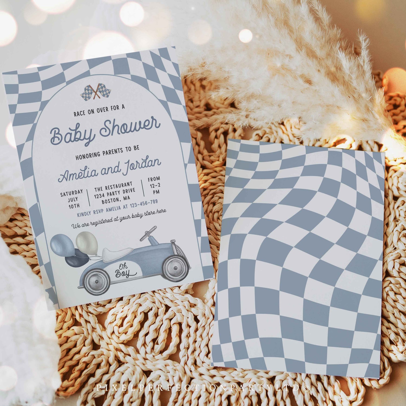 Editable Race Car Baby Shower Invitation Oh Boy Vintage Race Car Baby ...