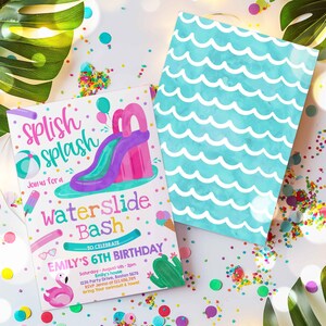 Editable Waterslide Birthday Party Invitation Water Slide Bash Summer Pool Party Girly Pink Pool Party BBQ Pool Party Instant Download AR afbeelding 5