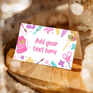 Editable Art Birthday Party Folded Tent Cards Painting Party Birthday Pink Arts And Crafts Party Gift Labels Tags Favors Instant Download 9O