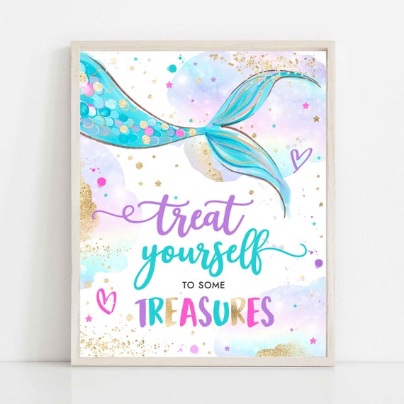 Mermaid Party Favor Sign Treat Yourself To Some Treasure Sign Mermaid Birthday Party Decorations Whimsical Mermaid Party Instant Download UH Il_570xn