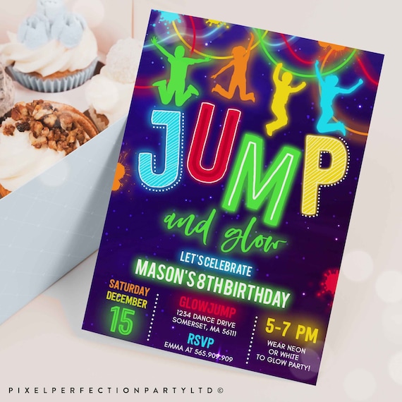 Editable Glow Jump Invitation Neon Jump Birthday Invite Jump Etsy UK