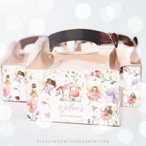 Editable Fairy Birthday Party Gable Box Label Enchanted Magical Floral Fairy Princess Birthday Party Gift Box Label Instant Editable File SF
