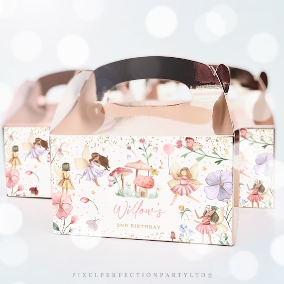 Editable Fairy Birthday Party Gable Box Label Enchanted Magical Floral Fairy Princess Birthday Party Gift Box Label Instant Editable File SF