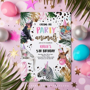 Editable Party Animals Birthday Invitation Leopard Print Safari Animals Birthday Party Invitation Leopard Print Birthday Party Download DL image 4