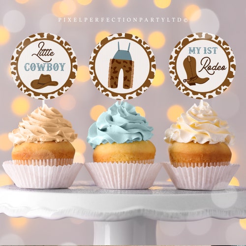 Cowboy Birthday Party Cupcake Toppers Wild West Cowboy 1st Etsy