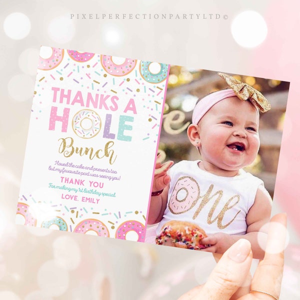 Editable Donut Thank You Card Birthday Donut Thank You Card Thanks A hole Bunch Donut Thank You Photo Card Instant Download File 9H