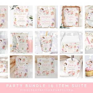 Editable Fairy Birthday Party Invitation Bundle Magical Floral Fairy Princess Party Supplies Package Decor Kit Instant Download Editable CJ