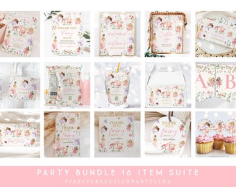 Editable Fairy Birthday Party Invitation Bundle Magical Floral Fairy Princess Party Supplies Package Decor Kit Instant Download Editable CJ