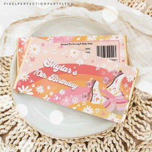 Editable Roller Skating Birthday Party Candy Bar Labels Groovy Retro Roller Skating Party Disco Roller Rink Party Instant Download XW