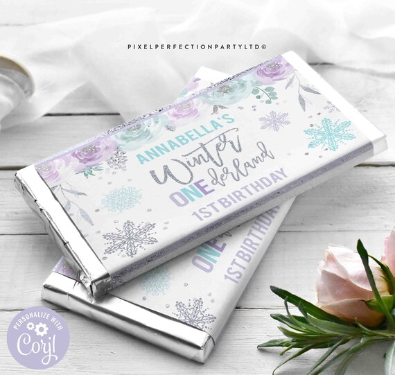 Editable Winter ONEderland Candy Bar Wrapper Labels Purple Silver Winter ONEderland Favors Floral Winter ONEderland Instant Download PW Il_570xn