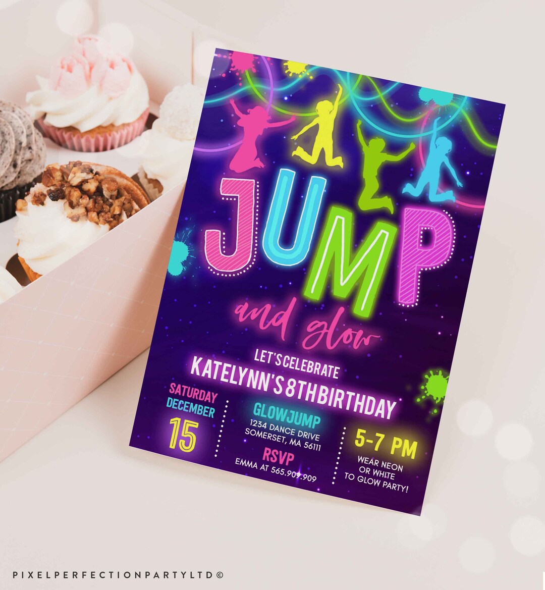 Editable Glow Jump Invitation Neon Jump Birthday Invite Jump - Etsy