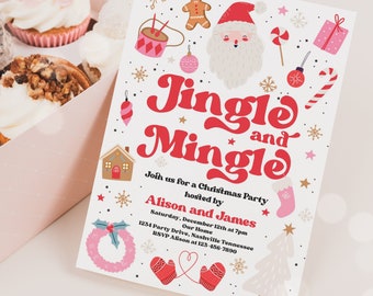 Editable Jingle And Mingle Christmas Party Invitation Jingle And Mingle Holiday Party Invitation Santa Christmas Party Instant Download HHY