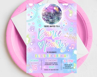 Editable Dance Party Invitation Tie Dye Dance Party Invitation Glow Tie Dye Dance Party Neon Glow Disco Dance Party Instant Download TN