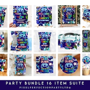 Editable Video Game Birthday Invitation And Bundle Gamer Birthday Party Neon Game On Level Up Glow Gamer Party Kit Decor Instant download KN