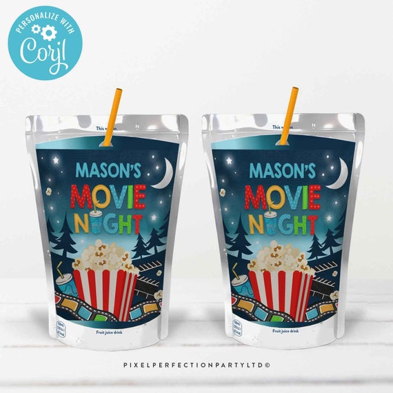EDITABLE Movie Night Capri Sun Labels Backyard Movie Night Juice Pouch Labels Movie Under The Stars Movie Sleepover Instant Download LK Il_570xn