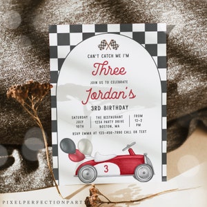 Editable Can’t catch Me I’m Three Race Car Birthday Party Invitation Vintage Race Car 3rd Birthday Boy Racer Party Instant Download RC1