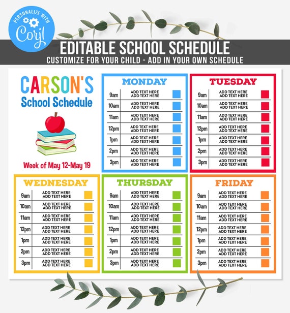 Editable Homeschool Schedule Daily Weekly Routine Schedule Checklist Homework Organizer Student Calendar Planner Printable Instant Download Il_570xn