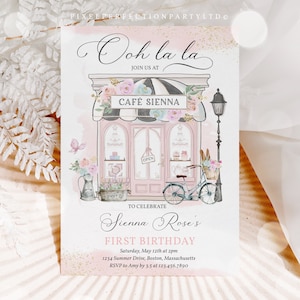 Editable Paris Birthday Party Invitation French Parisian Cafe Tea Party 1st Birthday Oh La La Paris Patisserie Party Instant Download 7Y