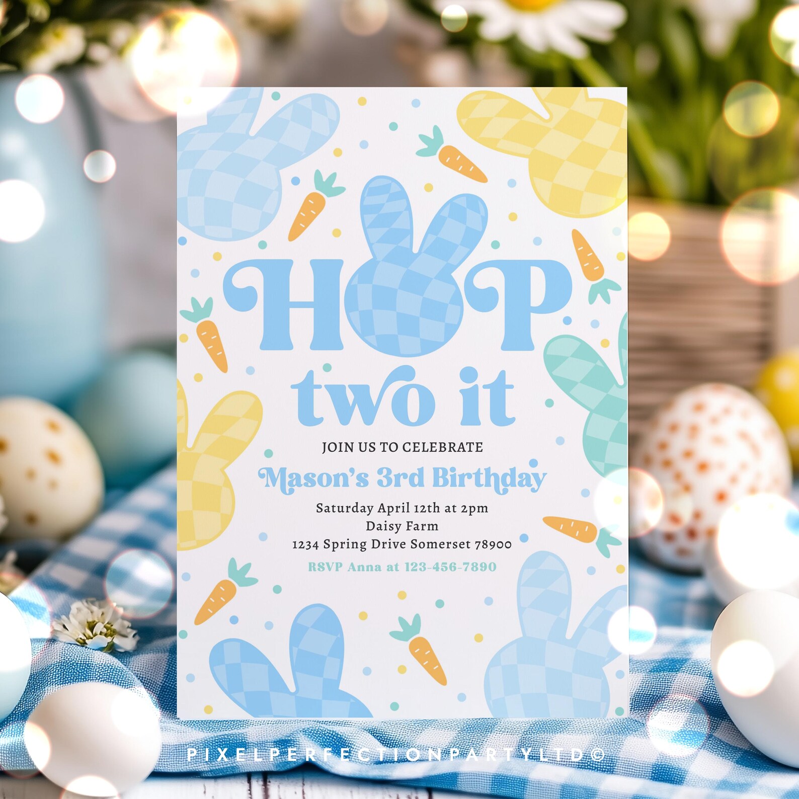 Hop Two Editable Hop Two It Bunny 2nd Birthday Party Invitation Hop on Over ...