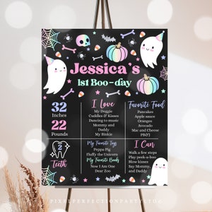 Editable Halloween Ghost 1st Birthday Milestone Poster Spooky One Ghost Spooktacular 1st Birthday Party Stats Poster Instant Download DQ